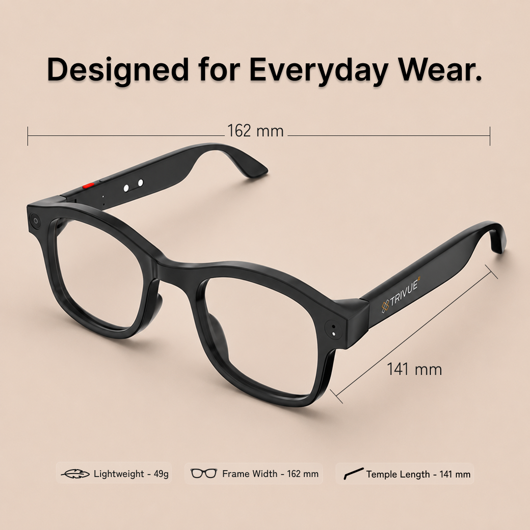 Trivue AI Smart Glasses For Men & Women, Sony 8 MP Pixel, Magnetic Fast Charging, Open Ear Audio, Video, Calling