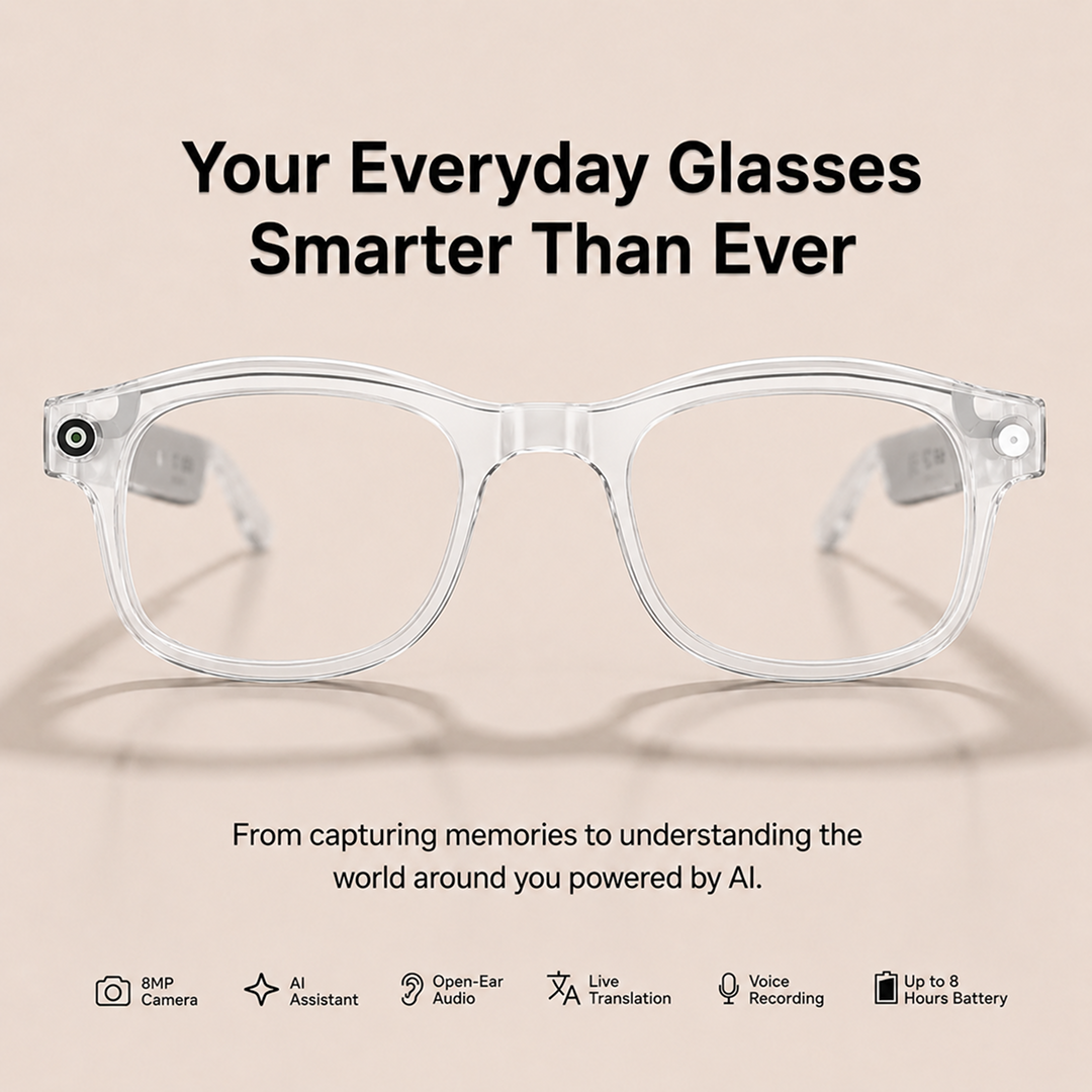 Trivue AI Smart Glasses For Men & Women, Sony 8 MP Pixel, Magnetic Fast Charging, Open Ear Audio, Video, Calling